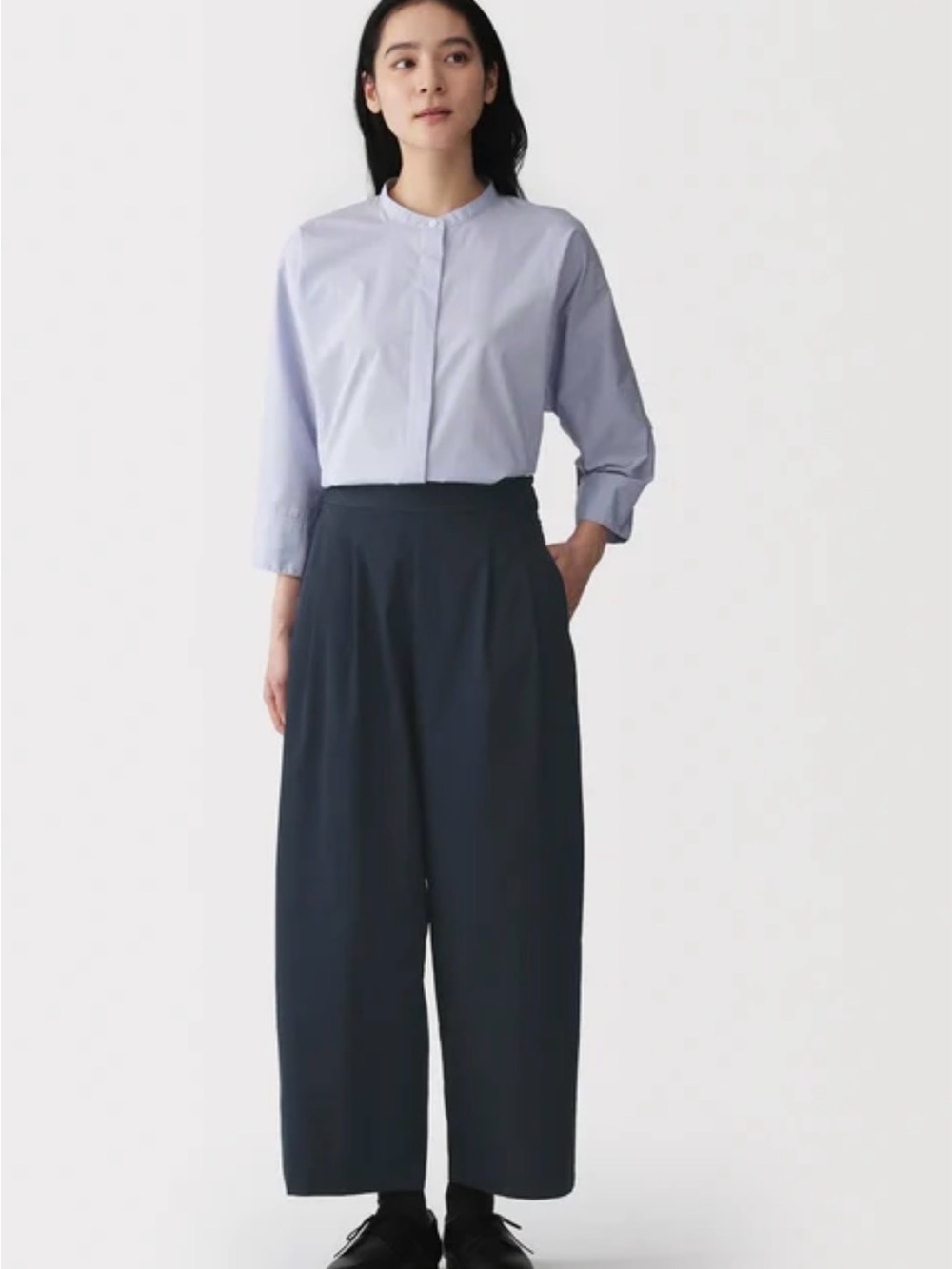 Muji Wide-Leg High-Waist organic cotton Pants in Dark Navy